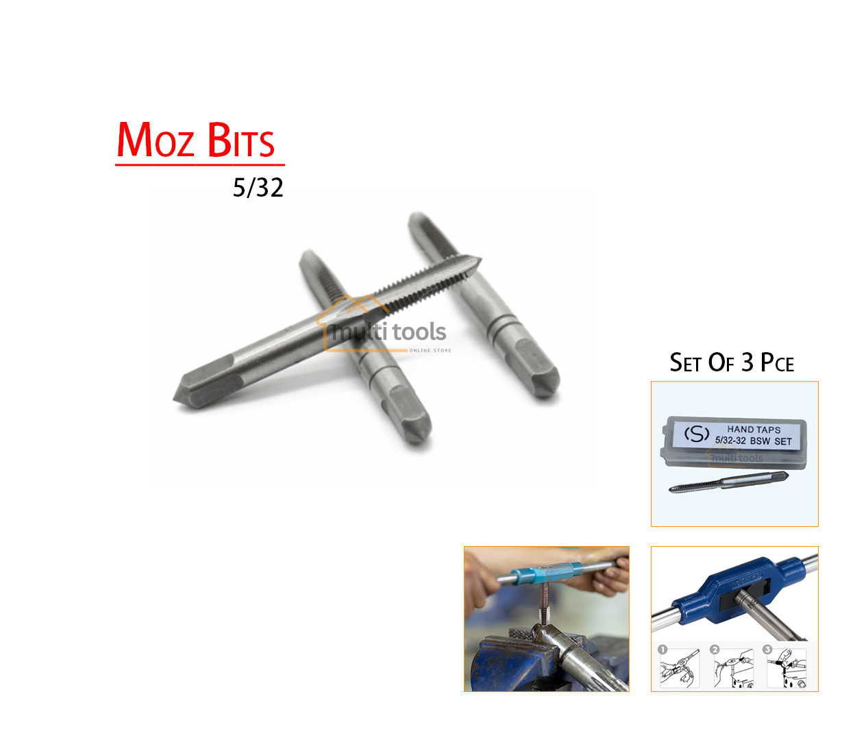 3-Pcs 5/32 Thread Tap Drill Bits Bsw Set (Moz Bet)